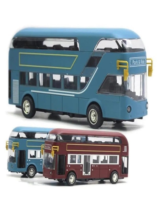 AHBHT New Diecast Toy Metal Diecast Toy Metal Double Decker London Bus Light Music Open Door Collection Bus Toys for Kids Boys (Blue) - Image 5